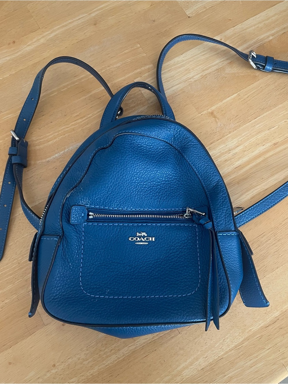 Coach Teal Blue Pebbled Leather Mini Backpack